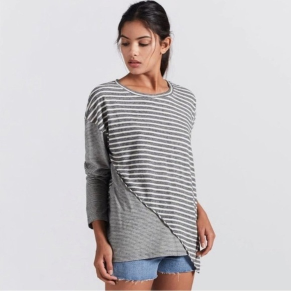 Current‎ Elliott The Slice Gray Stripe Tee Large